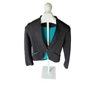 Betabrand Black with Teal Blazer Jacket Size Small